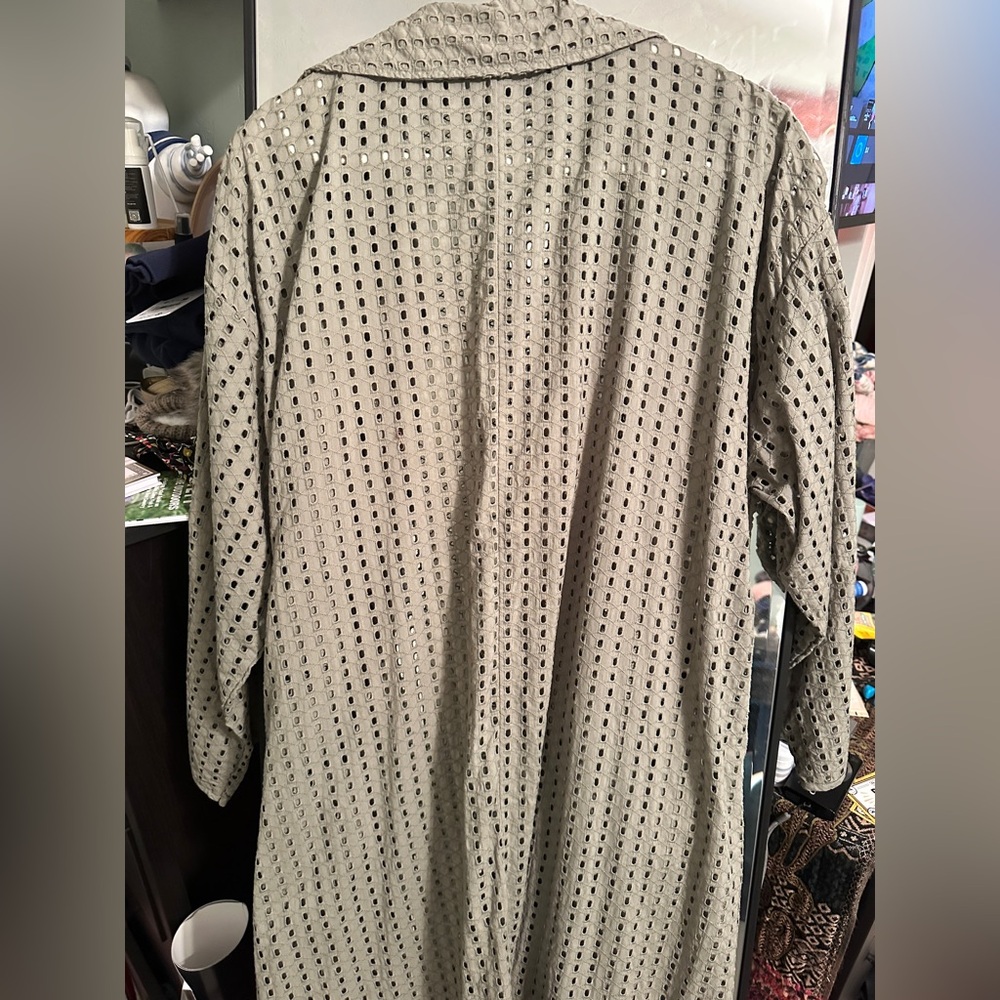 Anthropologie Collared Eyelet Olive Green Duster - Picture 8 of 10
